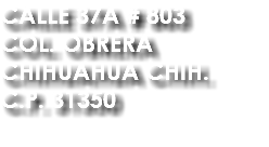 CALLE 37A # 803
COL. OBRERA
CHIHUAHUA CHIH.
C.P. 31350
